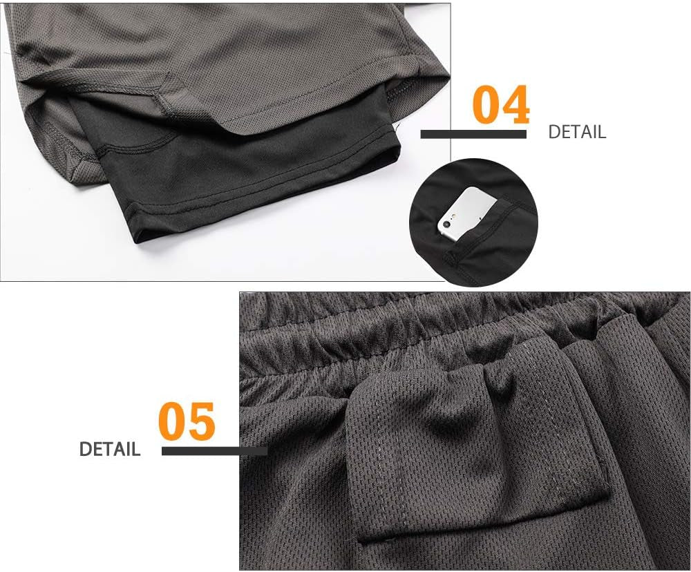 Men'S Athletic Running Shorts Quick Dry Workout Shorts 2 in 1 Shorts 5" Gym Running Shorts for Men with Phone Pocket